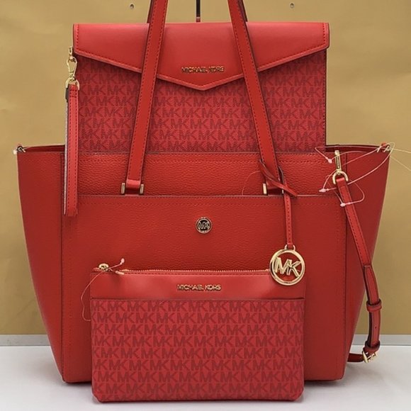 Michael Kors Maisie Large Pebbled Leather 3-in-1 Tote Bag Flame multi color - Picture 11 of 16